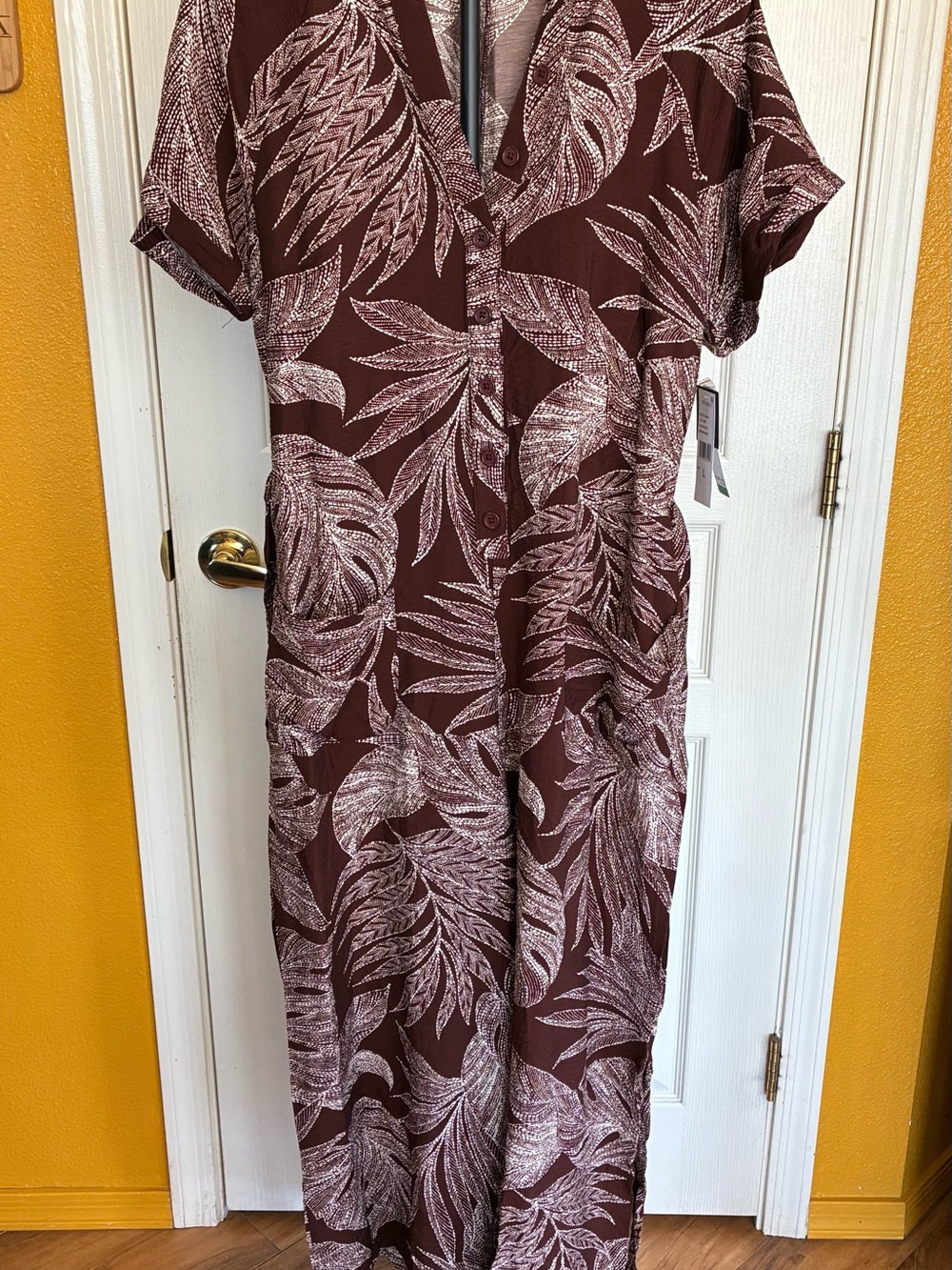 Studio One Brown Leaf-Print Jumpsuit